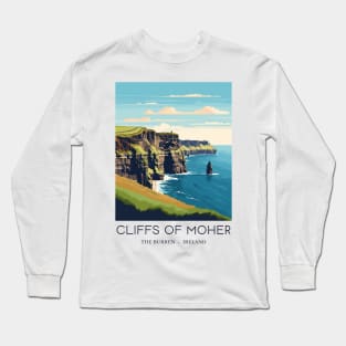 A Pop Art Travel Print of the Cliffs of Moher - The Burren - Ireland Long Sleeve T-Shirt